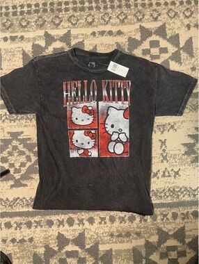 Hello Kitty black acid wash tee shirt graphic red glitter new with tags small